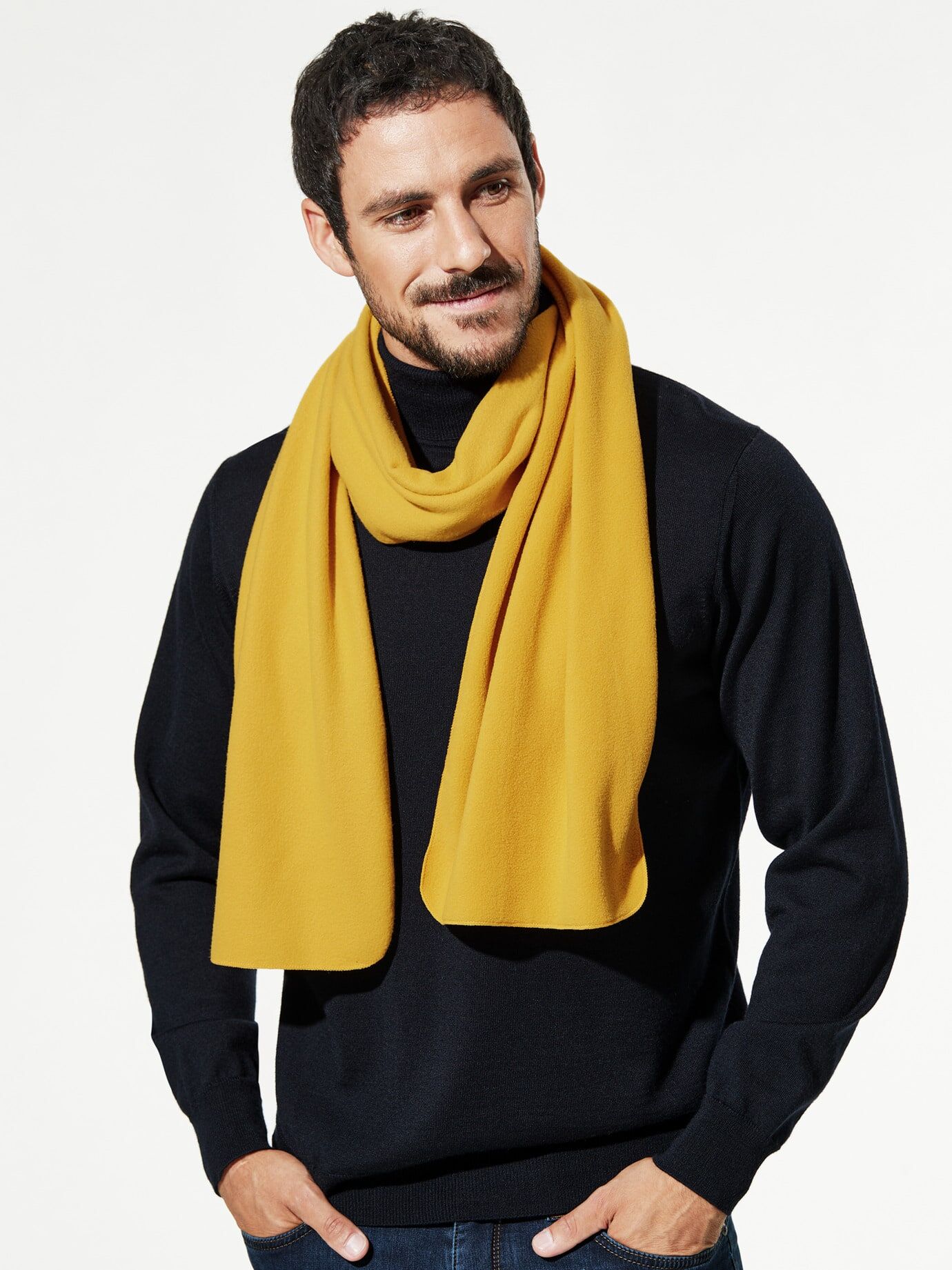 Walbusch Fleece-Schal, , Farbe Gelb, 01, angenehm wärmend weicher Fleece Herren