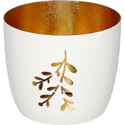 Madras Windlicht M mit Mistelzweig-Motiv in Weiß/Gold
