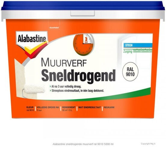 Alabastine Sneldrogende Muurverf - RAL 9010 - 5 liter   8710839114176   Verf