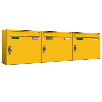 AL Briefkastensysteme 3 x Basic Wand Briefkasten in RAL Farbe Signal Gelb für Post A4, wetterfest, Artikelnummer: 431P3EA3P1003
