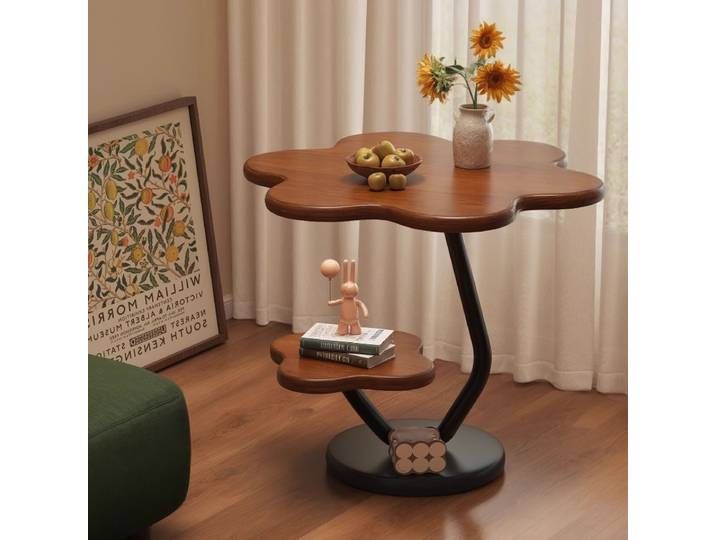 Petite table basse ronde créative – Table d'appoint crème pour balcon, salon, chevet, étagère de rangement gain de place