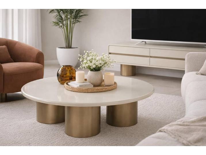 Xlmoebel Couchtisch Eleganter runder Couchtisch in Weiß für stilvolles Wohnen, Made in Europa