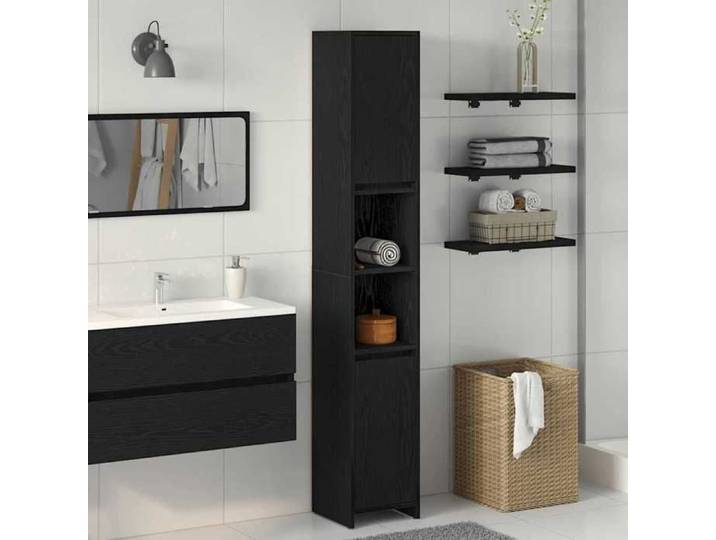 Meuble WC Noir - Cabinet de salle de bain - Chêne noir 30x30x183 5 cm A1383