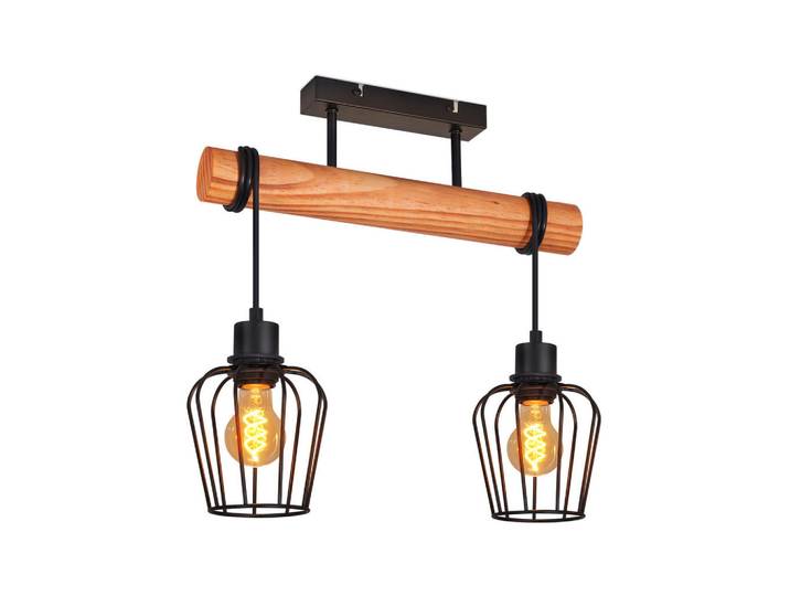 ZMH Deckenleuchte Alaric 38/13/48 cm, Schwarz, Metall, Holz, Vintage, E27, 13x48x38 cm, Lampen & Leuchten, Innenbeleuchtung, Deckenleuchten, Deckenleuchten