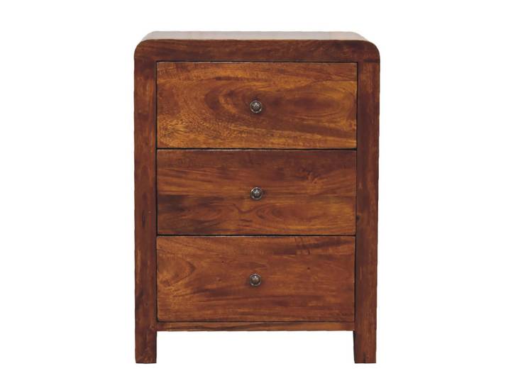 Artisan Furniture Nachttisch Aspen mit 3 Schubladen, Braun, Holz, Echtholz,Mangoholz, Holz Optik, 45x60x35 cm, Schlafzimmer, Nachttische