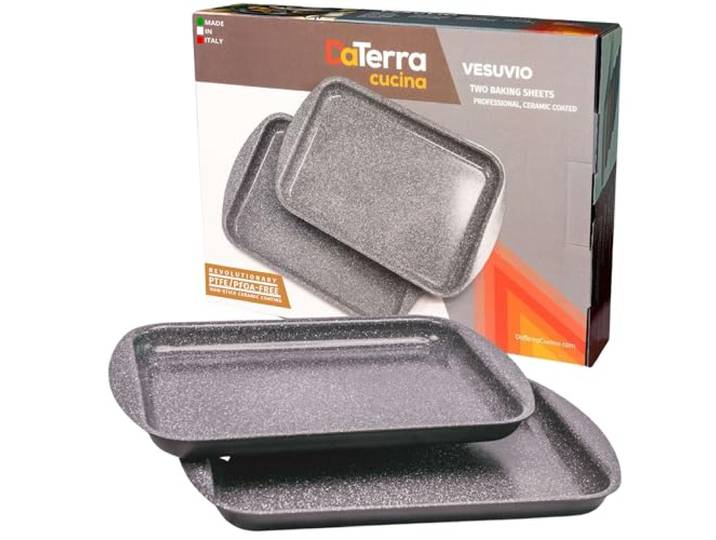 DaTerra Cucina - 40,6 x 27,9 x 2,5 cm Antihaft-Backblech, Keramikbeschichtung, Doppelpack, professionelle Qualität, PTFE-, Cadmium-, Blei- und PFOA-frei, ofenfest, ideal zum Backen, Braten und Kochen
