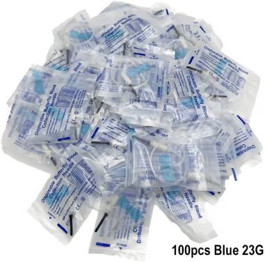 Inspire Curations Veterinary Butterfly Blood Collection Needles For Pet Care & Animal Clinics 100pcs Blue 23g