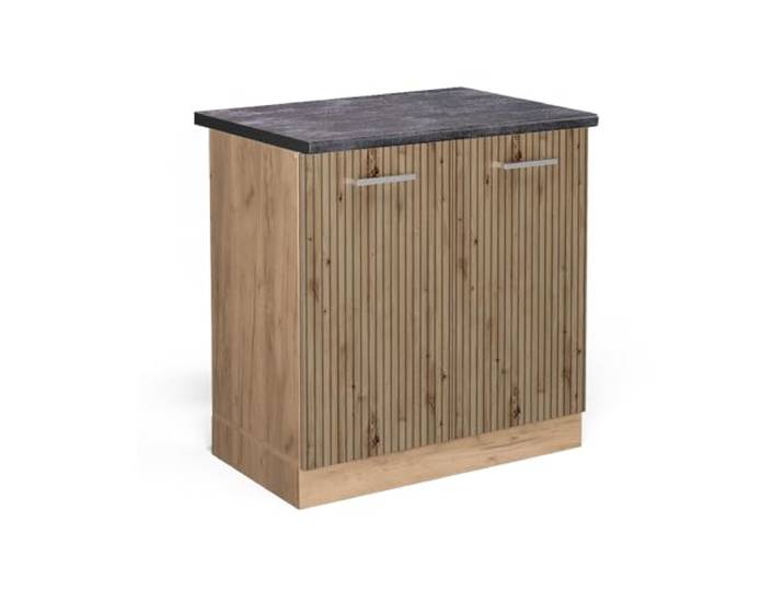 Vicco Spülenunterschrank R-Line, Artisan-Eiche, 80 cm 2 Türen · Arbeitsplatte Anthrazit · Höhenverst. Füße · Großer Innenraum · Frei kombinierbar