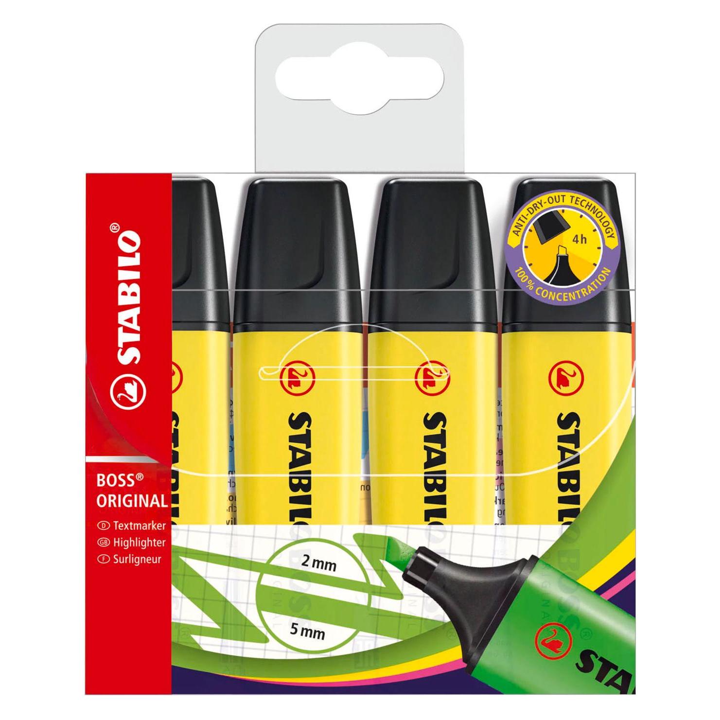 Stabilo Textmarker - BOSS ORIGINAL - 4er Pack - gelb (4x) (70/4-24)