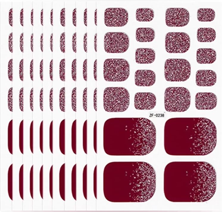 INF 10 Blatt Zehennagel Aufkleber Nagellack Streifen mit Nagelfeile Rot