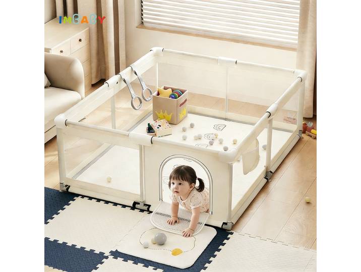 IMBABY Parc de jeu amélioré pour bébé avec anneau de traction Parc de jeux intérieur avec piscine à balles et clôture pour enfants de 6 mois à 6 ans Barrière de sécurité pour tout-petits