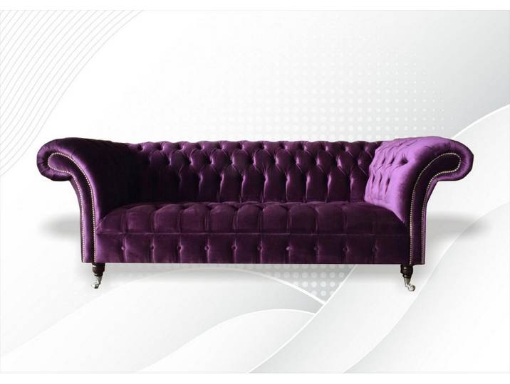 JVmoebel Chesterfield-Sofa Violette Chesterfield-Couch aus hochwertigem Stoff, Made in Europa