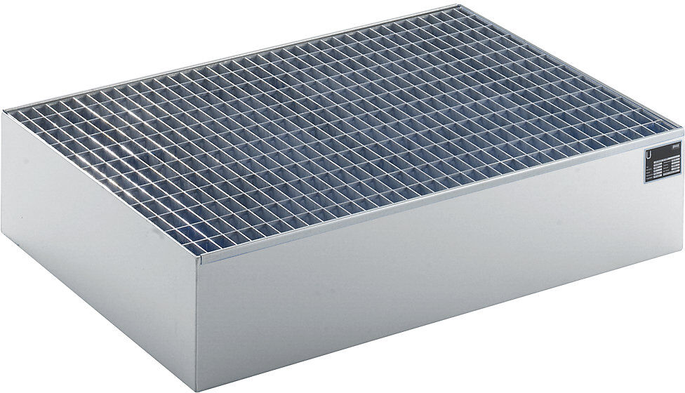 kaiserkraft Paletten-Auffangwanne, LxBxH 1200 x 800 x 260 mm, feuerverzinkt, mit Gitterrost
