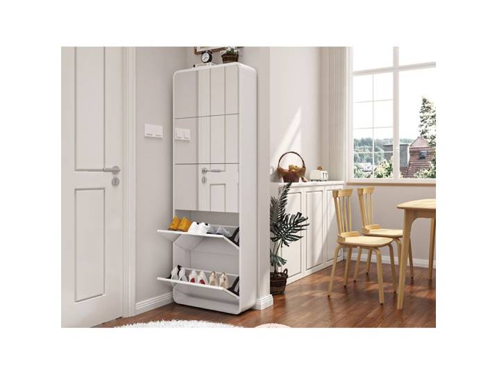 ELVORIN Meuble à chaussures avec miroir 176 cm 5 abattants MDF blanc