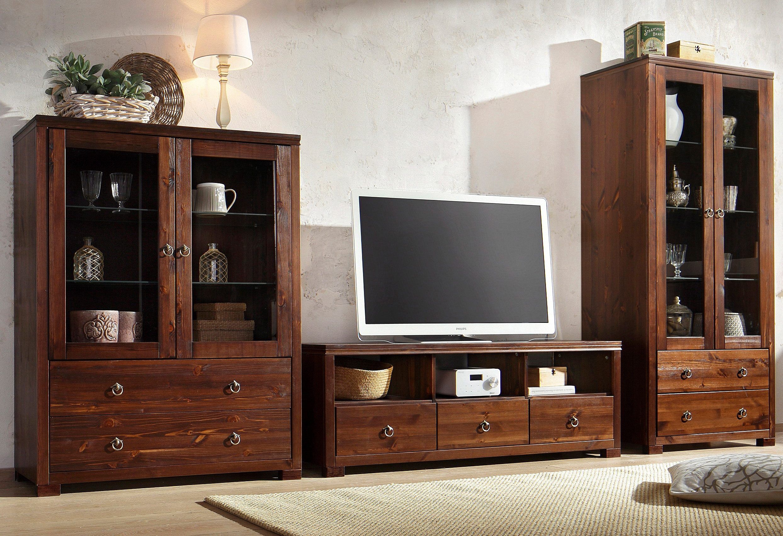 TV-Board GOODPRODUCT "Gotland", braun (dunkelbraun), B:147cm H:51cm T:40cm, Sideboards, TV-Board, Breite 147 cm, mit Schubladen und offenen Fächern, Massivholz, FSC dunkelbraun B/H/T: 147cm x 51cm x 40cm