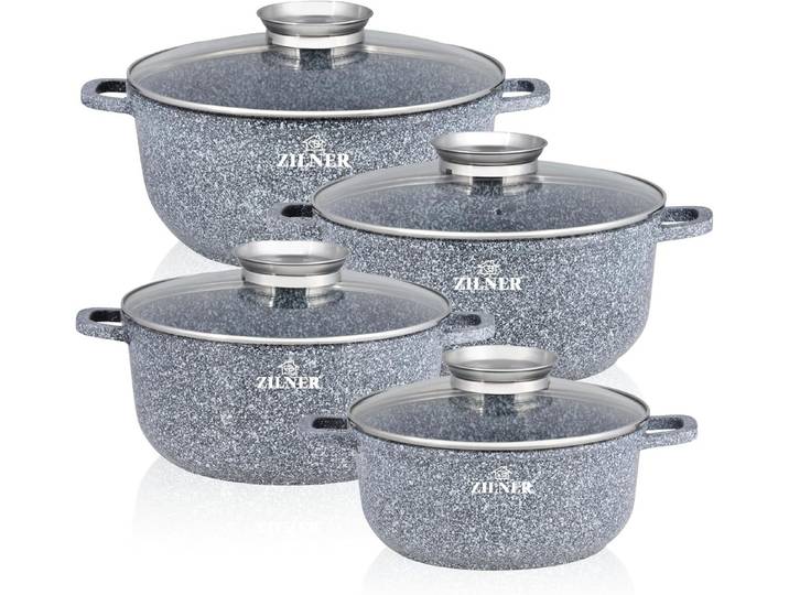 Zilner Topf-Set Graue Töpfe mit Keramik-marmorbeschichtung, Induktionstöpfe, Aluminiumguss (Topfset, 8-tlg., Zeitloses Design des Topfsets. Eine ideale Geschenkidee)