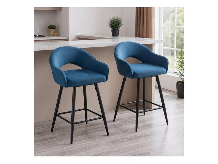 LuxusKollektion Barhocker Barhocker 2erSet 360drehbar Samt Lehne Metallbeine Blau