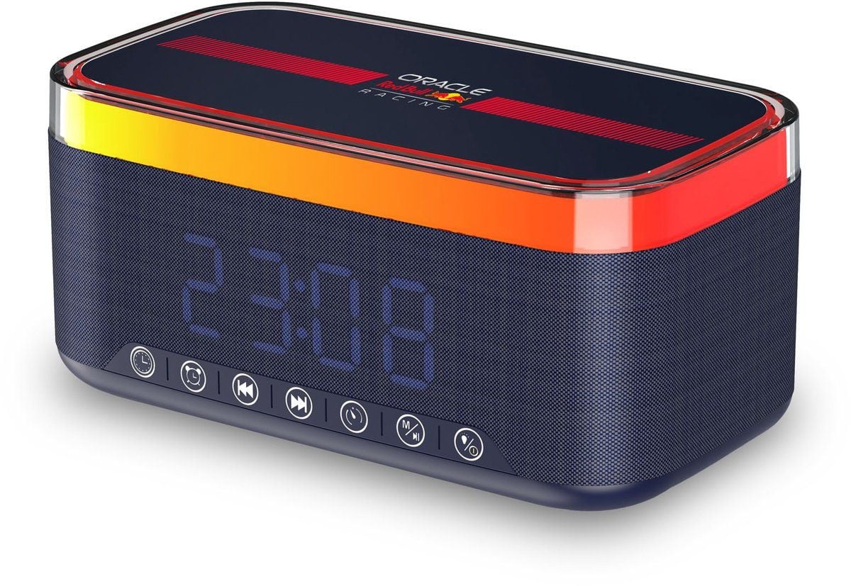 Oracle Red Bull Racing RB-SK300 Wekkerradio met Bluetooth Speaker, Draadloos Opladen en Multi Color LED Verlichting - Zwart