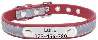 Uplifted Finds Custom Engraved Reflective PU Leather Pet Collar red l