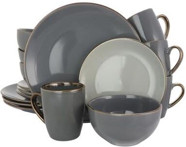 Elama Tahitian Grand 16 Piece Luxurious Stoneware Dinnerware Set in Stone/Slate