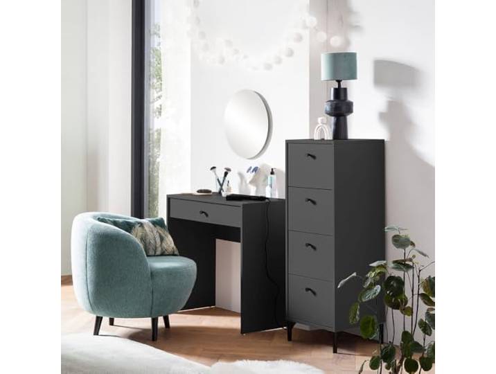 Jugendzimmer Schlafzimmermöbel 3-teilig Kommode Schminktisch in anthrazit