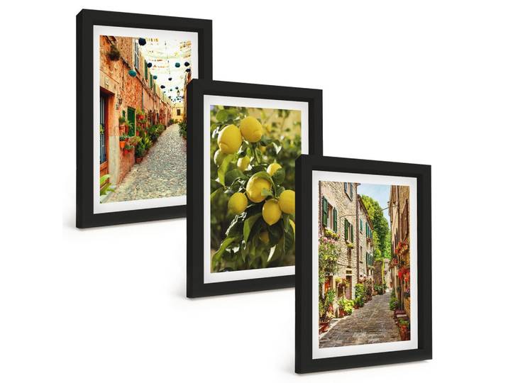 BILDER SET 3er Set - 20x30 cm Schwarzer Rahmen - Straßen mit Zitronenblüten im Hintergrund