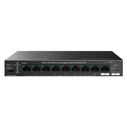 IPC IP-COM Switch PoE - G1110PF-8-120W (9x1Gbps 1x SFP 8x af/at PoE port 110W, 20Gbps) (9 Ports) (HALIPCG1110PF8120W)