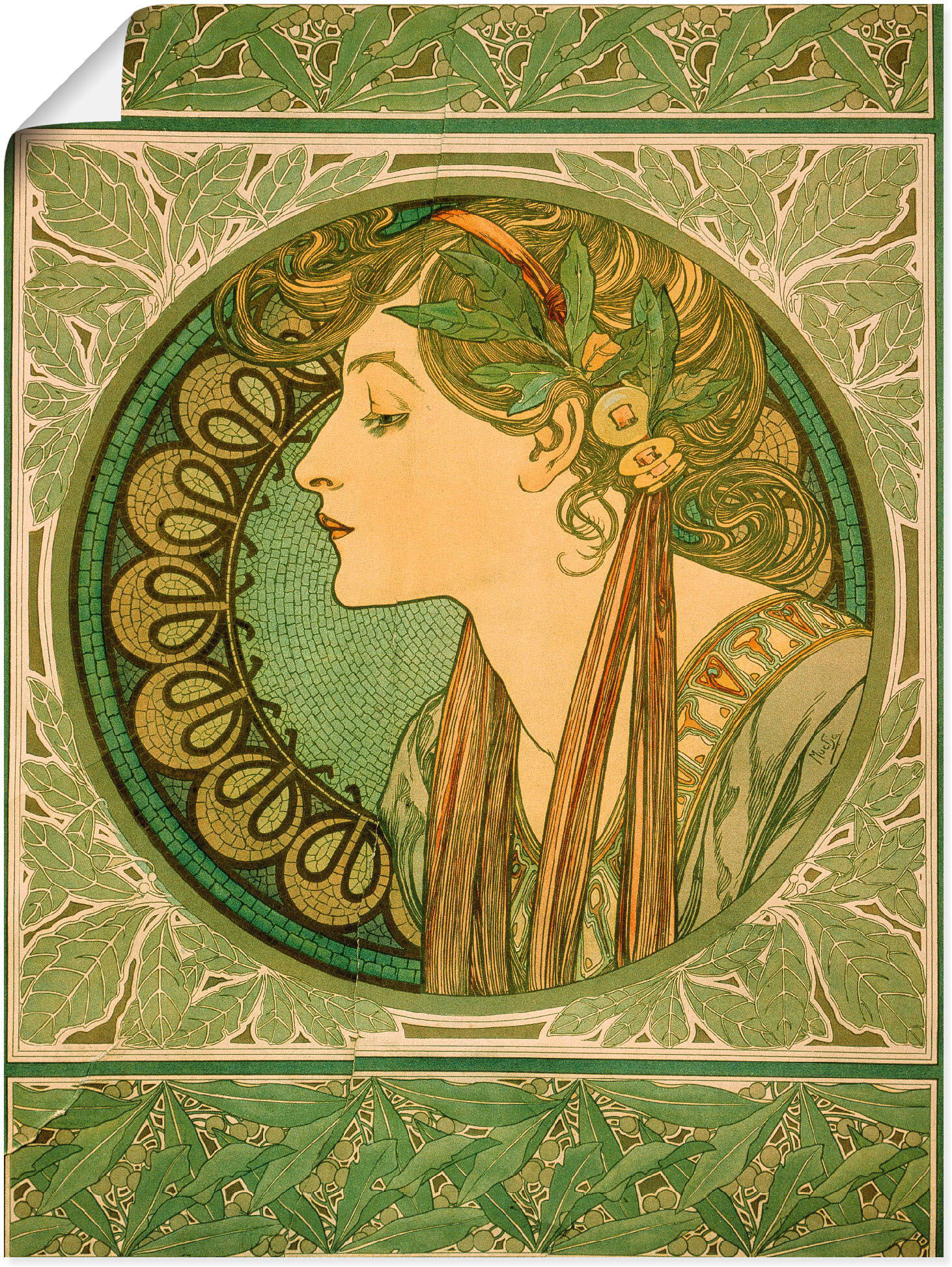 Poster ARTLAND "Lorbeer. 1921", grün (farbe bild(er): grün), B:45cm H:60cm, Bilder, Poster, ohne Rahmen farbe bild(er): grün B/H/T: 45cm x 60cm, Poster Frau, 1 Stk.