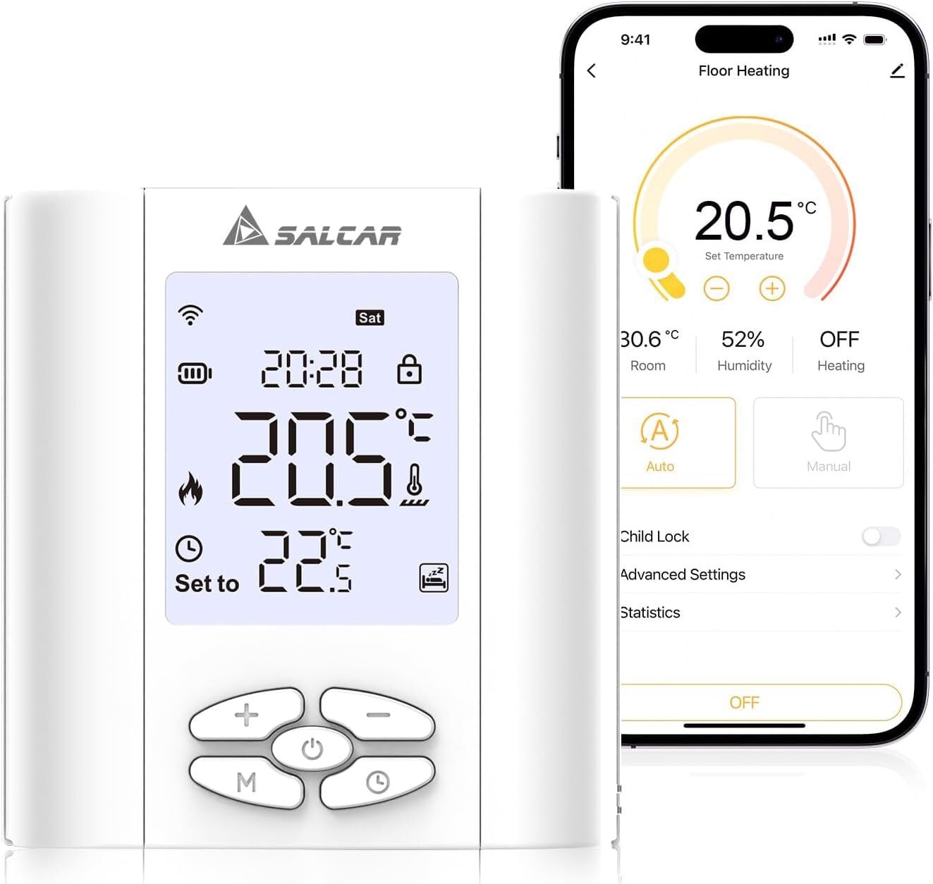 Salcar Slimme WiFi-thermostaat met App- en Spraakbesturing, Compatibel met Alexa en Google Assistant