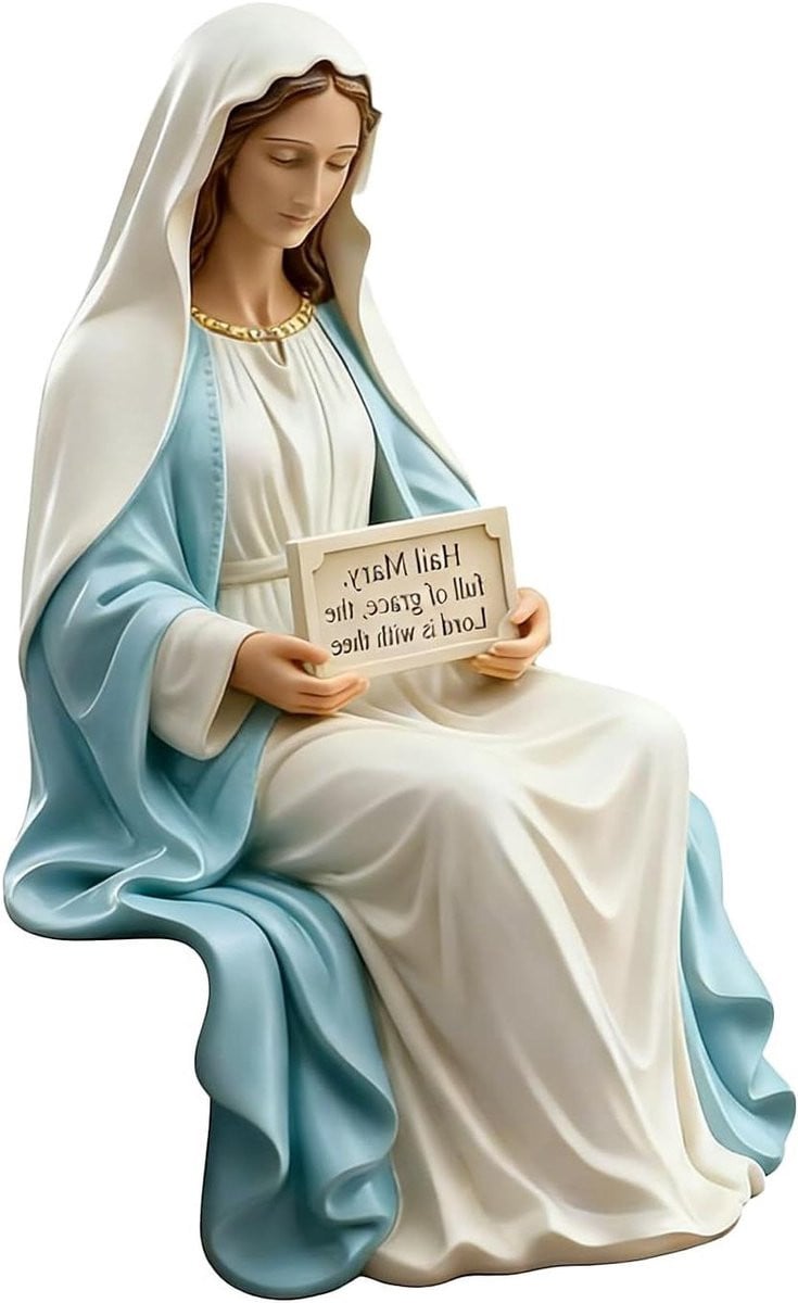 Maria Jezus Beeldje - Handgemaakt Wit Religieus Ornament - 6.5 cm
