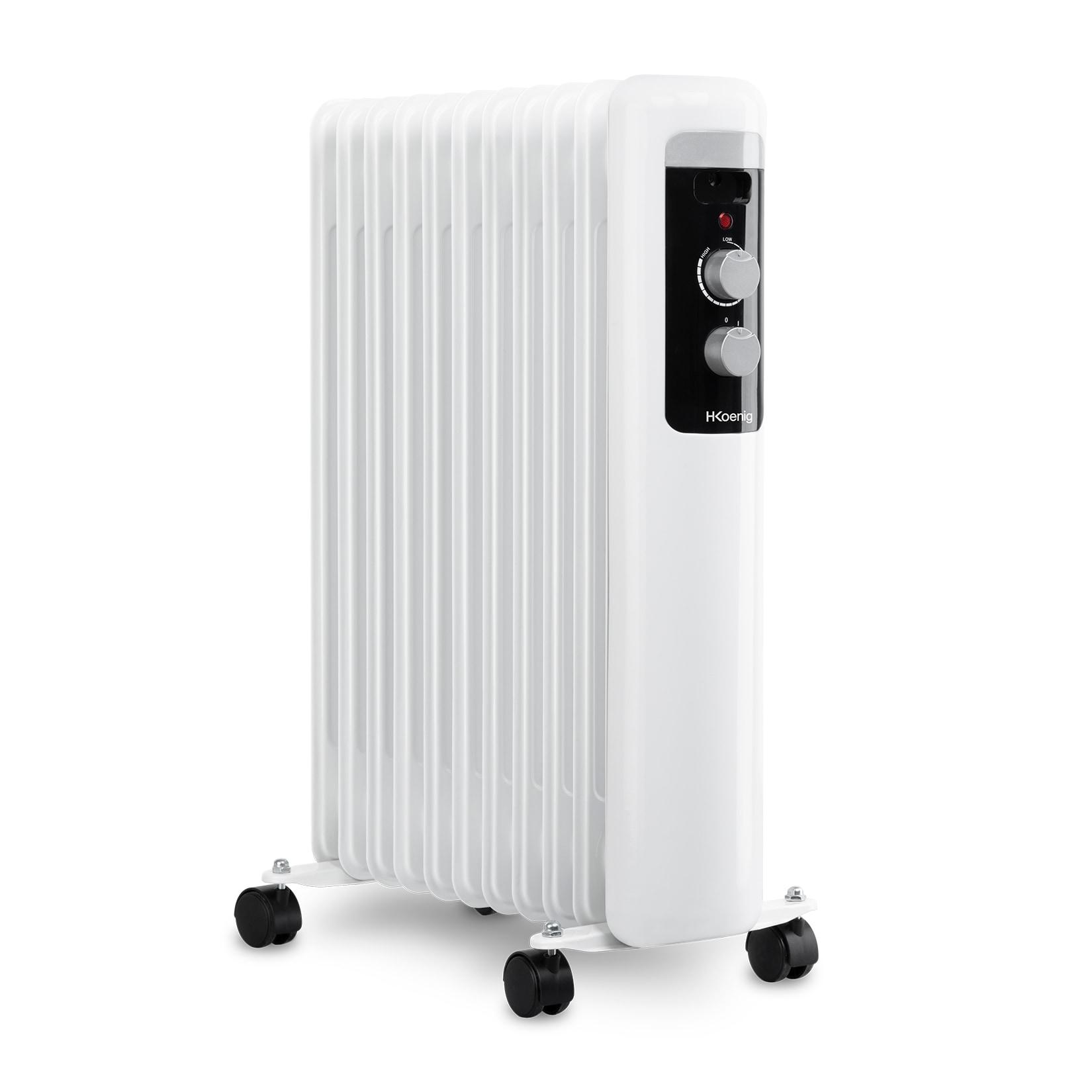 H.Koenig WARM110 Ölradiator, 3 Stufen, elektrisch, geringer Energieverbrauch, automatische Abschaltung, einstellbarer Thermostat, mobil, weiß, 2500W