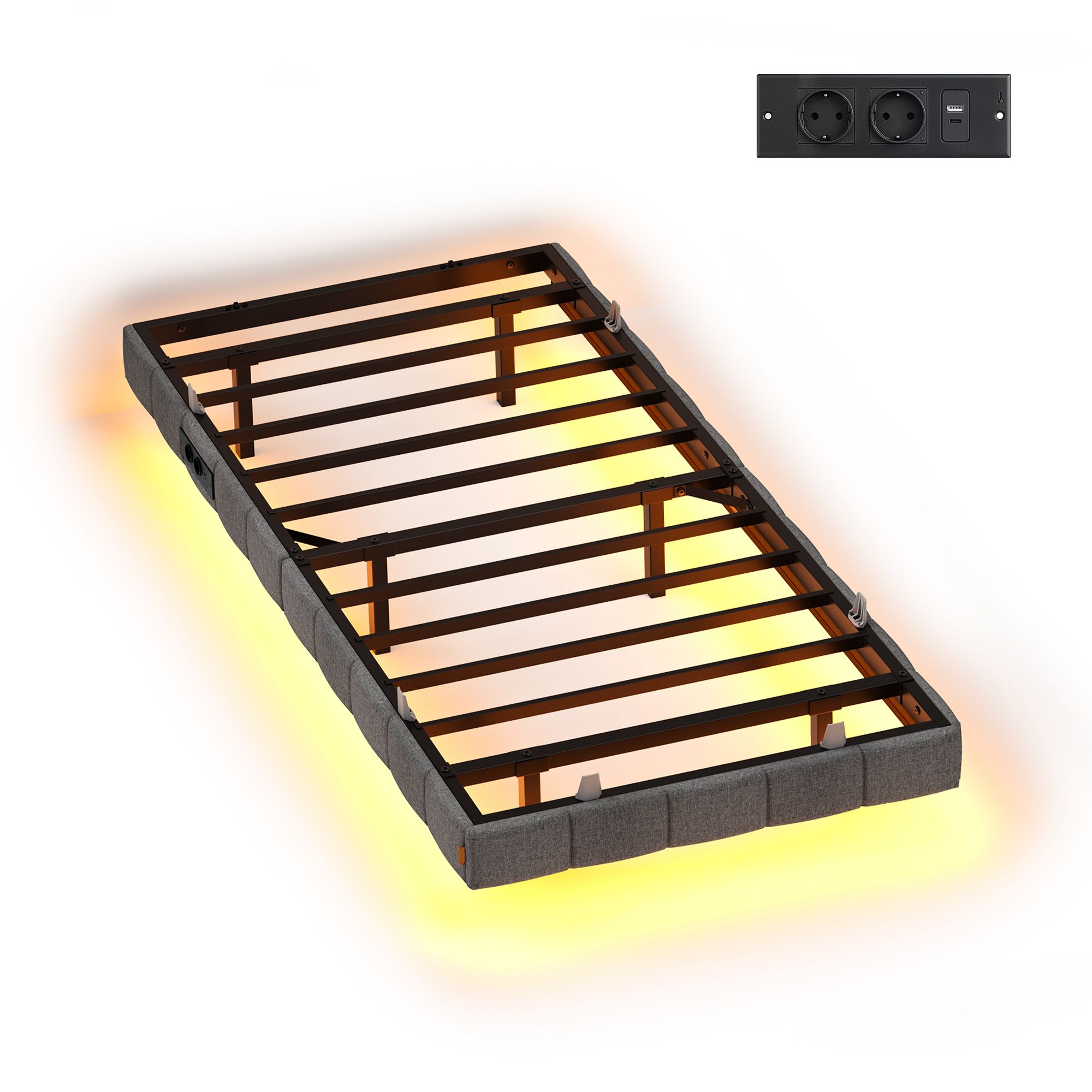 VASAGLE Bettrahmen 90 x 200 cm, mit LED-Beleuchtung, Bettgestell RMBB35162G101
