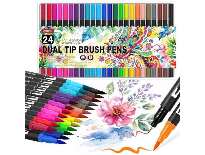Filzstifte Set 24 Farben Dual Tip Brush Pens, Mehrfarbig, Kunststoff, 10x5x15 cm, Dekoration, Malbedarf & Bastelbedarf