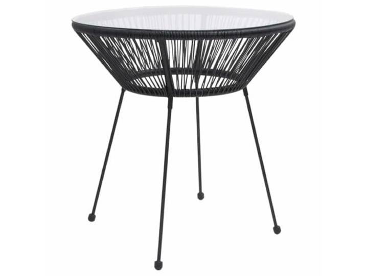 KPOUTRFG Rattan Esstisch Glas Schwarz 70 cm Rund, PVC Rattan, Hartglasplatte, Stahlgestell, Balkon Terrasse