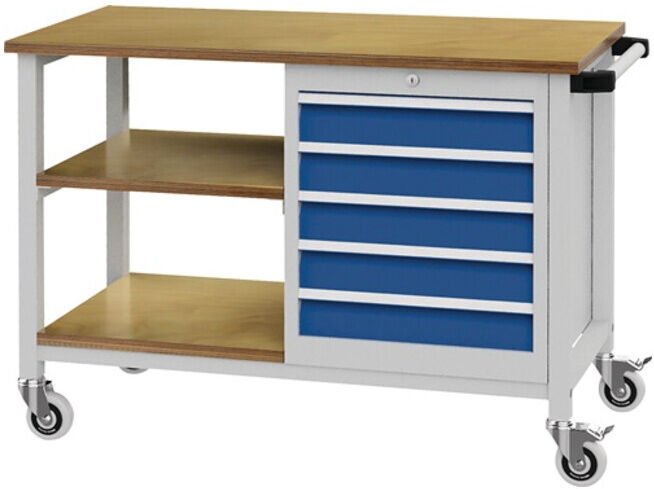 Établi l.1200xP540xH859mm hêtre Multiplex gris clair, RAL 7035 bleu séc., RAL 50 ; Bedrunka+Hirth (04.512.05 7035/5005)