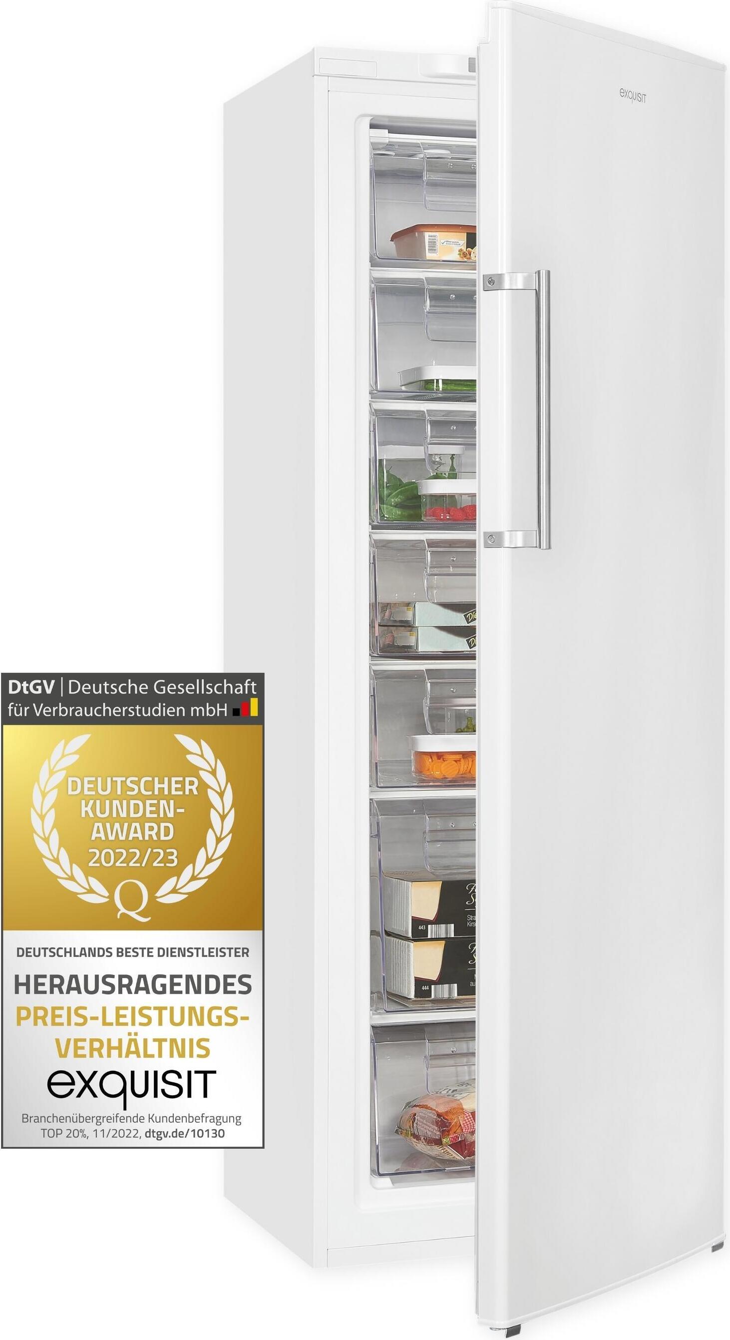 Exquisit Gefrierschrank GS280-HE-040D weiss | Nutzinhalt: 242 L | 4*-Gefrieren | Alarm-Funktion | Schnellgefrieren | Standgerät