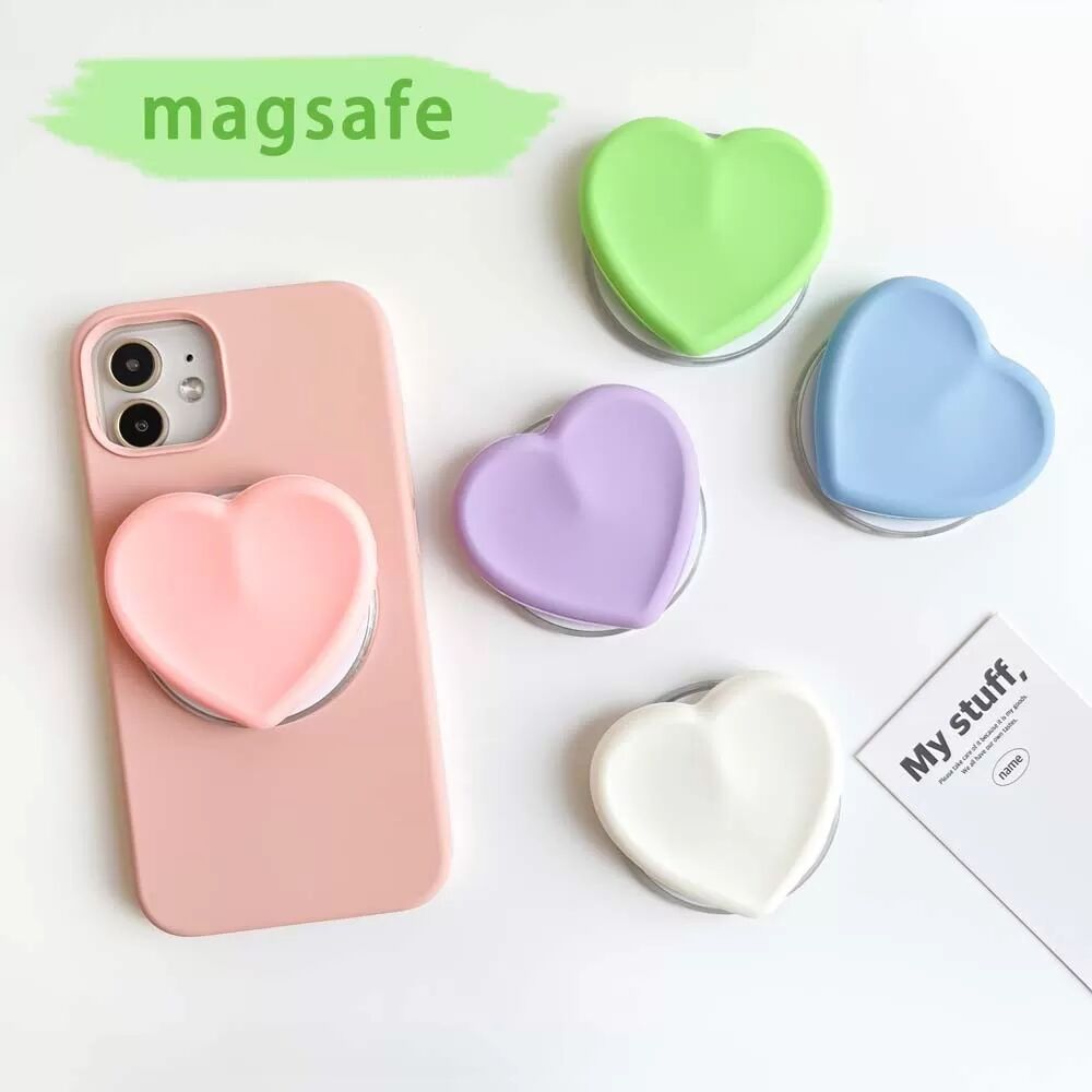 INF Support & Grip Magnétique MagSafe en Silicone en Forme de Cœur - Support de Téléphone Extensible Blanc