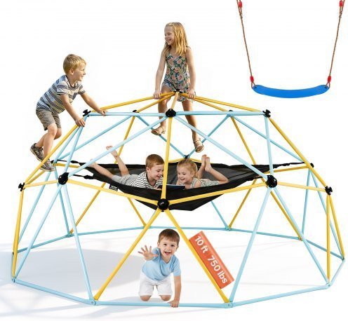 VEVOR Klimkoepel met schommel en veiligheidsnet, geometrisch klimrek in multicolor, diameter: 305 cm