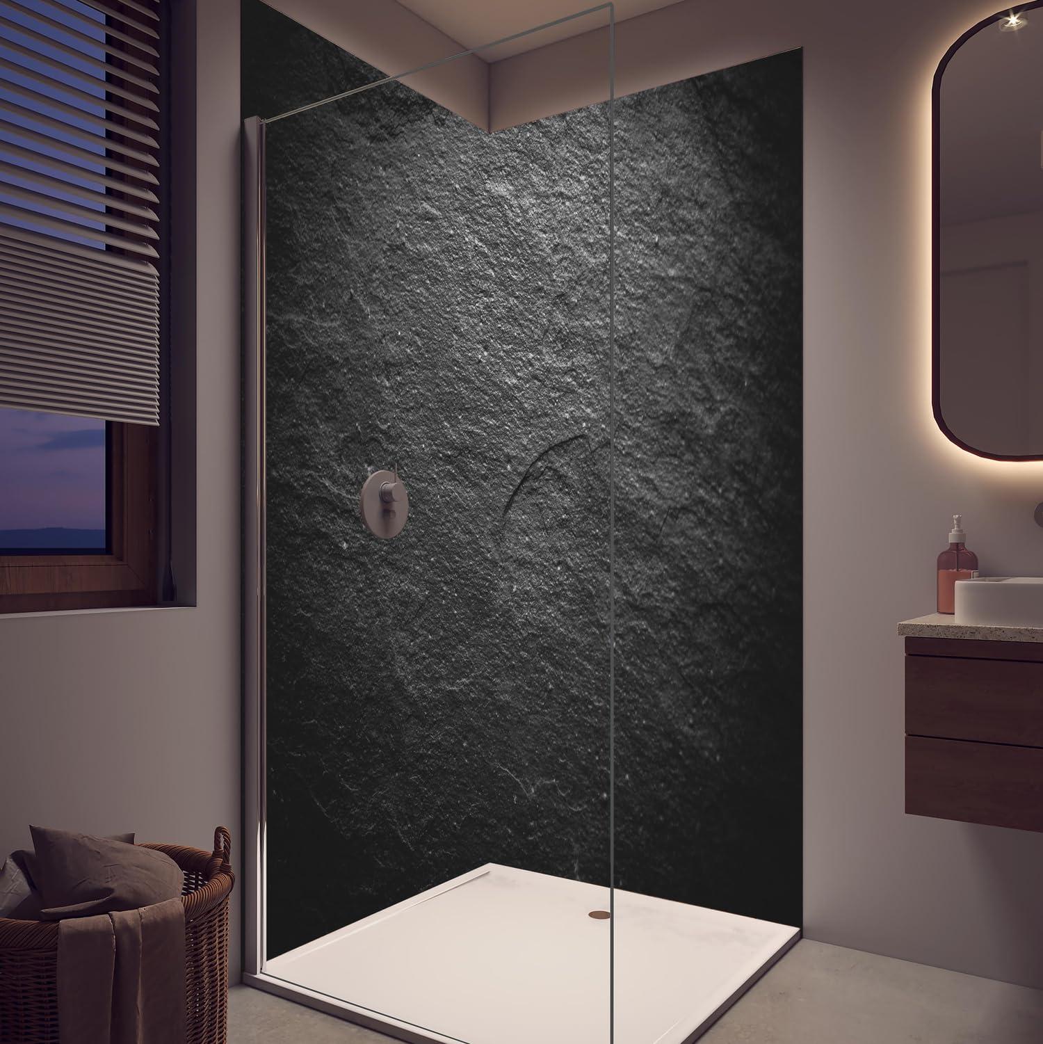 Duschrückwand - Wandverkleidung für Dusche aus Acryl 0,3 cm - 100 x 200 cm - Schwarzer Schieferstein