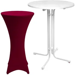 STEHTISCH Sylt Ø 80cm Weiß mit Stella Stehtischhusse Ø 80cm Bordeaux