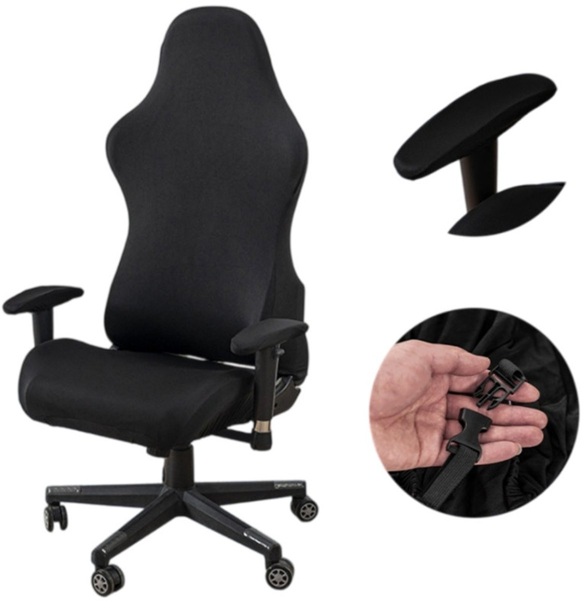 4-delige set stretchhoezen voor gamingstoelen en armleuninghoezen, wasbare bescherming voor bureaustoelen