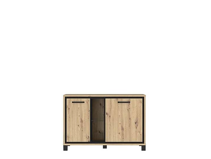 FORTE Trondheim Kommode mit 2 Türen, Holzwerkstoff, Artisan Eiche kombiniert mit Schwarz Eiche, 46,6 x 81,3 x 120,4 cm