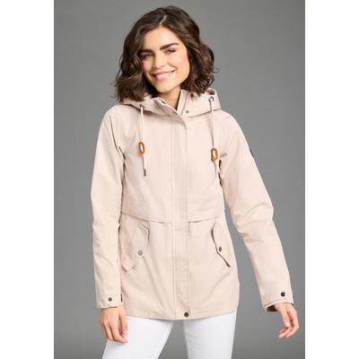 Outdoorjacke KANGAROOS, Damen, Gr. 34, beige, Web, Obermaterial: 66% Baumwolle, 34% Polyester. Futter: 100% Polyester, kontrastfarbene Details, unifarben, Jacken Outdoorjacke, Übergangsjacke gefütterte Kapuze, Kordelzug, Klappentaschen