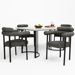 STILVORA Essgruppe Esstisch mit 4 Stühlen 75x140x80 cm Dunkelgrau+Weiß, Metallgestell, Samtbezug, modernes Tischbein Design, pflegeleicht