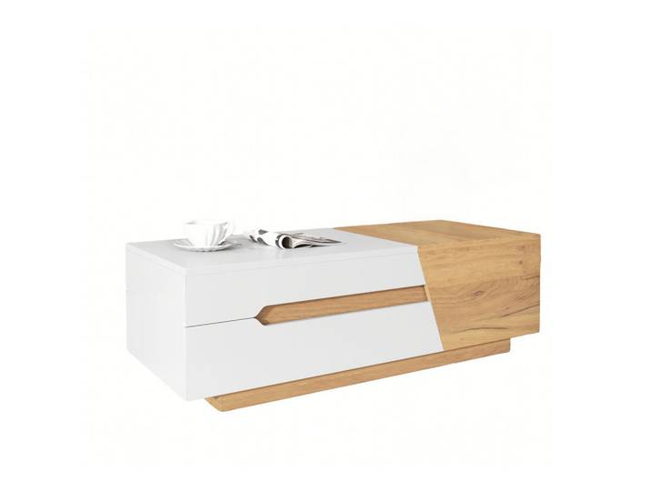 Flora Grace Couchtisch 120/50/37,5 cm mit Schiebefunktion und Schubladen in Weiß/Natur, Naturfarben, 50x37.5x120 cm, Wohnzimmer, Wohnzimmertische, Couchtische