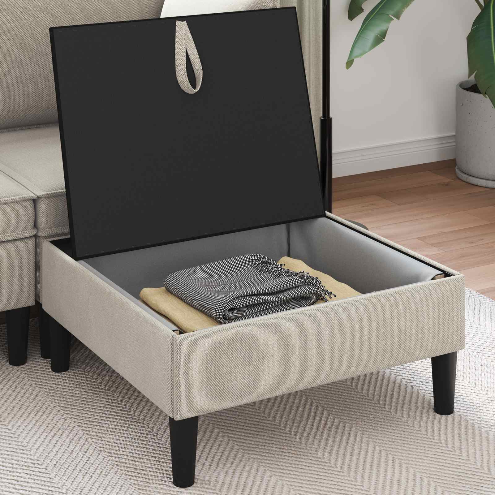 vidaXL Pouf avec Rangement Avoine Velours
