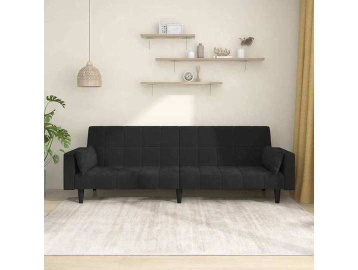 Meuble Canapé-lit à 2 places avec deux oreillers Noir Velours SIEGE - ASSISE FF13448