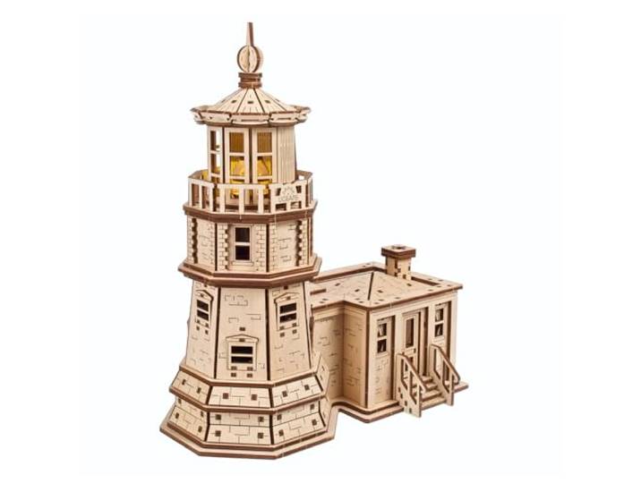 UGEARS Split Rock Vuurtoren 3D Puzzel – DIY Miniatuurkit Houten Modellen voor Volwassenen met LED Nachtlampje - 3D Houten Puzzels voor Volwassenen - Handwerken voor Volwassenen Cadeaus - 295 Stuks