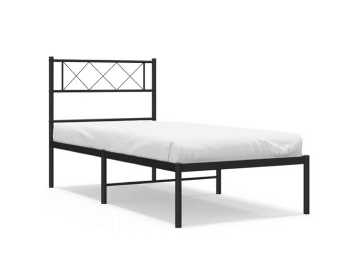 KKgypkn Metallbett 80x200 cm, schwarzes Bettgestell mit Kopfteil, stabiles Bettgestell aus pulverbeschichtetem Stahl, inklusive Lattenrost und Mittelfüßen