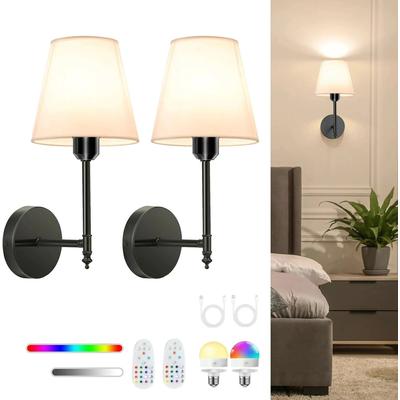 Inspired Living Wiring Free Battery Operated Wall Sconce With 4000mAh Rechargeable Detachable Bulb, Remote Dimming & 15 Colors black 2pack